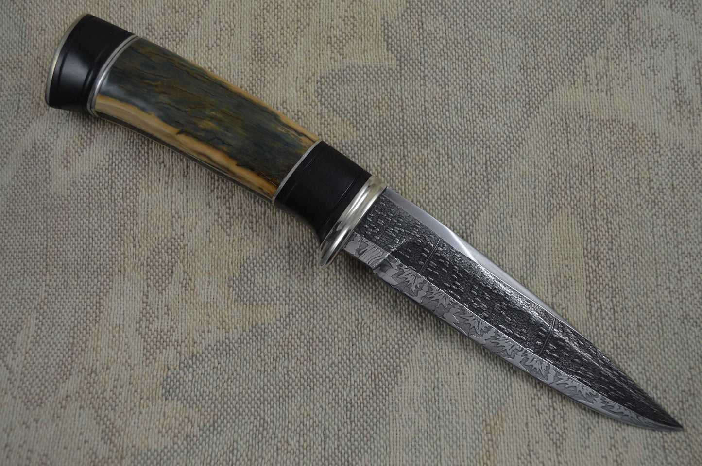 Roger Bergh Fossilized Handle and Damascus Hunting Knife (SOLD)