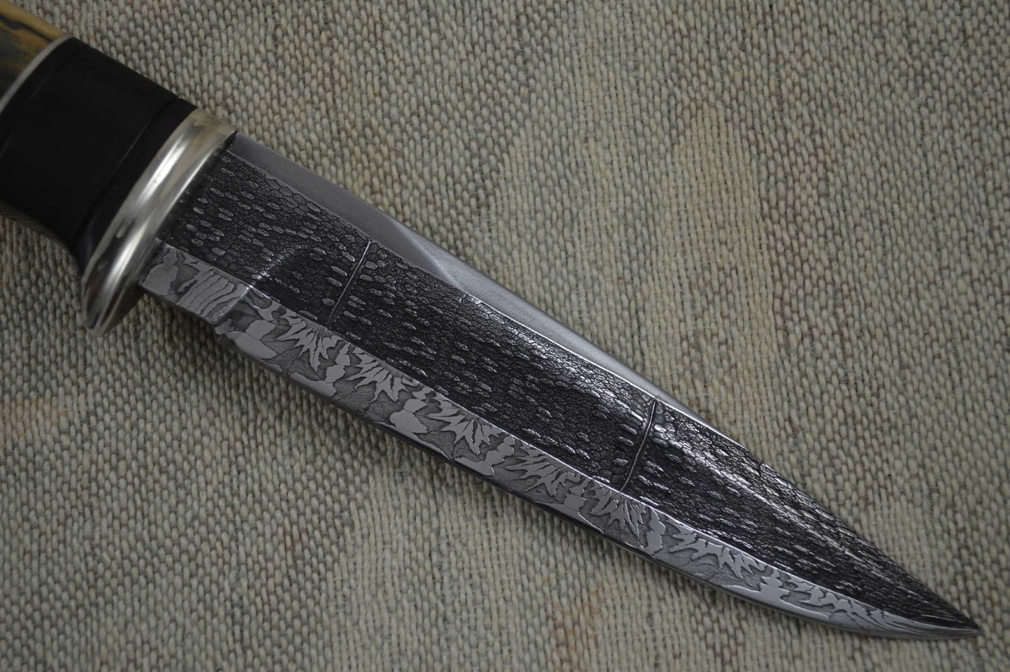 Roger Bergh Fossilized Handle and Damascus Hunting Knife (SOLD)