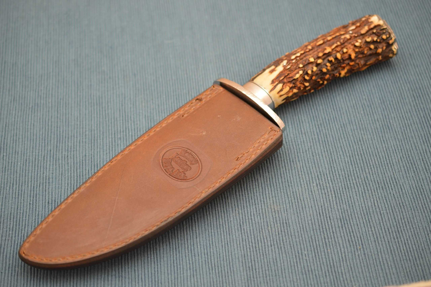 Mike Ruth Stag Damascus Bowie Knife + Rowe Leather Sheath