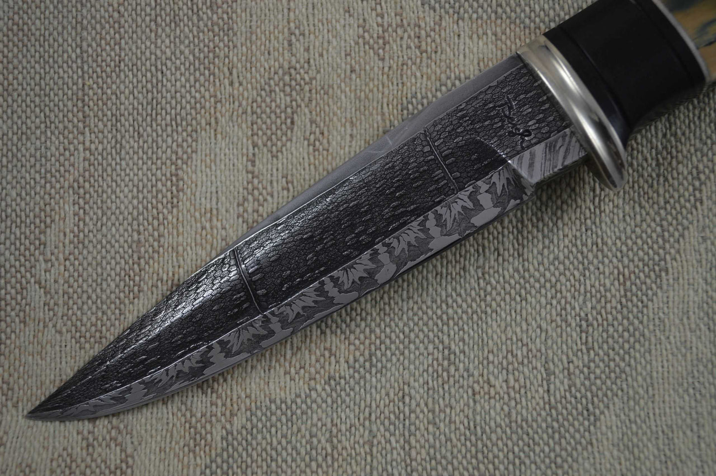 Roger Bergh Fossilized Handle and Damascus Hunting Knife (SOLD)