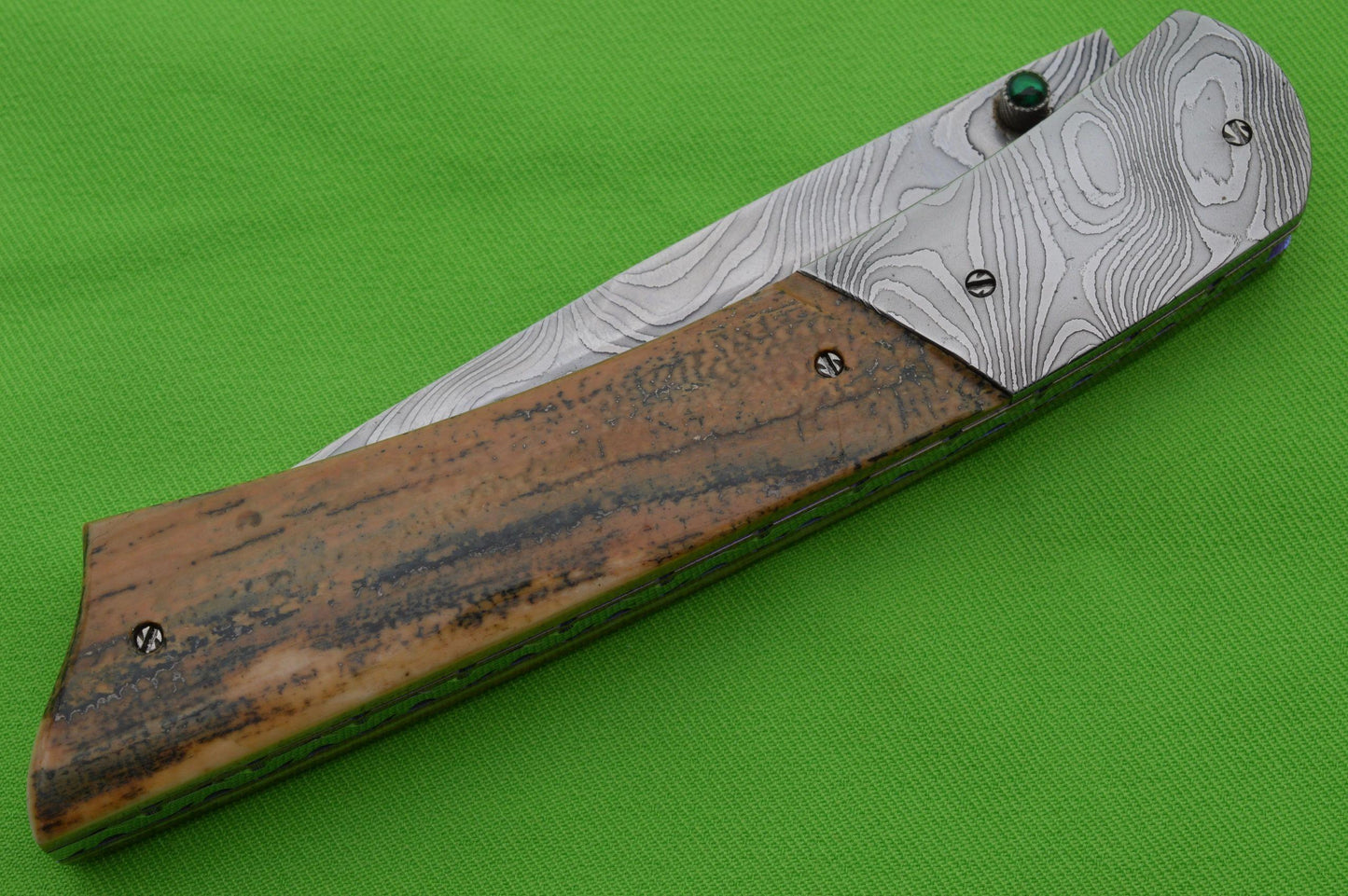 Thomas Vallotton Persian Damascus and Fossil Bolster Release D/A Liner-Lock Folding Knife