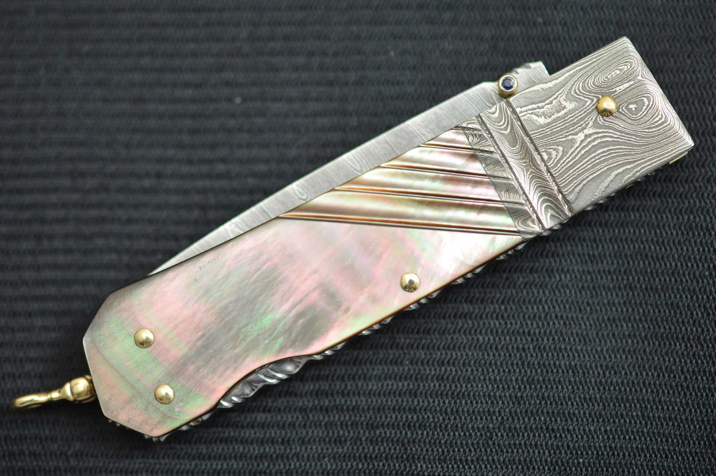 Barry Davis Sole Authorship Blacklip Pearl & Damascus Lock-Back, 14K Gold Bale & Toothpick