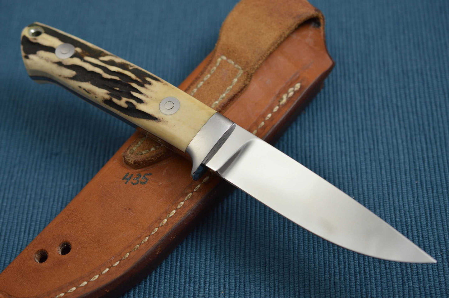 Bob Loveless Stag Hunting Knife #435, Riverside Calif., Leather Sheath (SOLD)