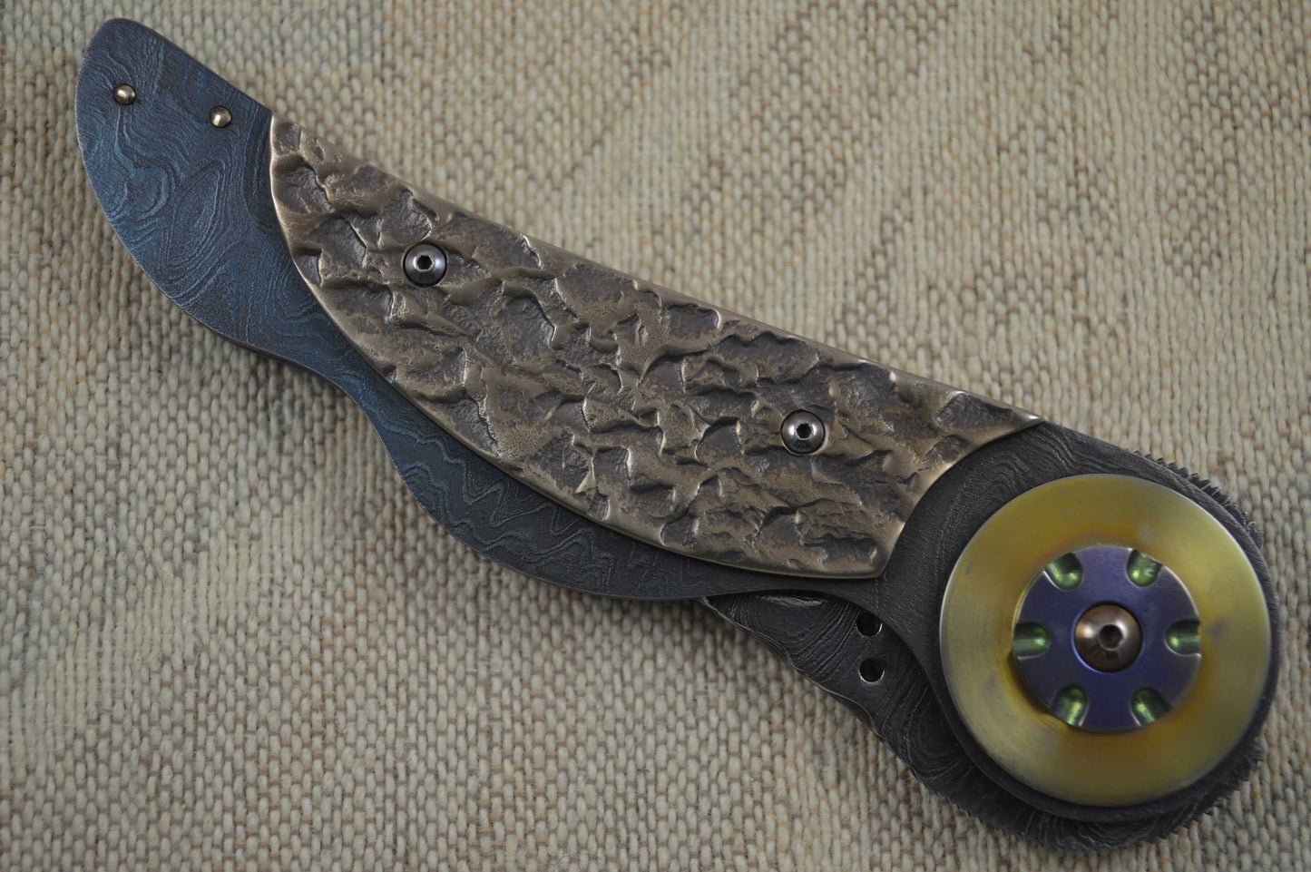 Randall Gilbreath Damascus Folding Art Knife, Don Fogg Sculpted Titanium Scales (SOLD)