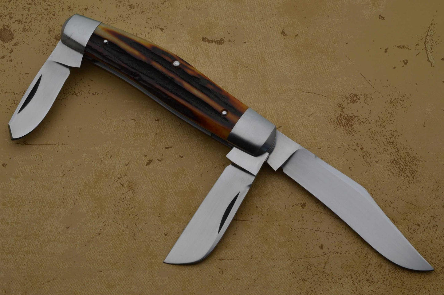 Tom Ploppert Large 3-Blade Stag Stockman Slip Joint Folding Knife