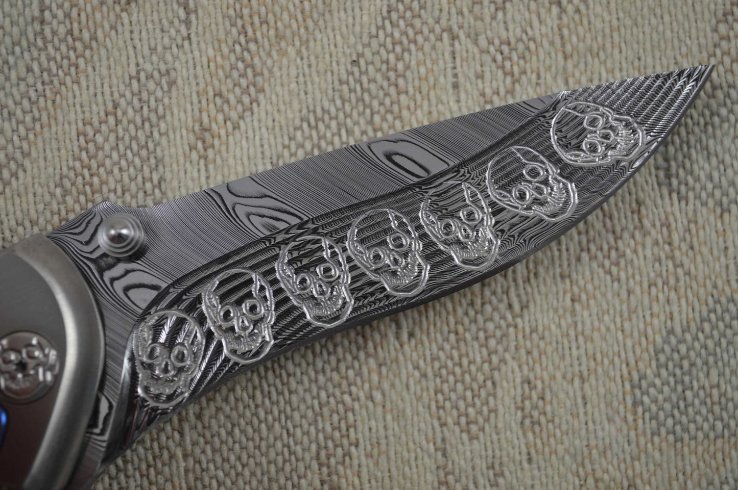 Brian Tighe "Tighe Coon" Flipper Engraved Skulls Titanium and Damasteel (SOLD)