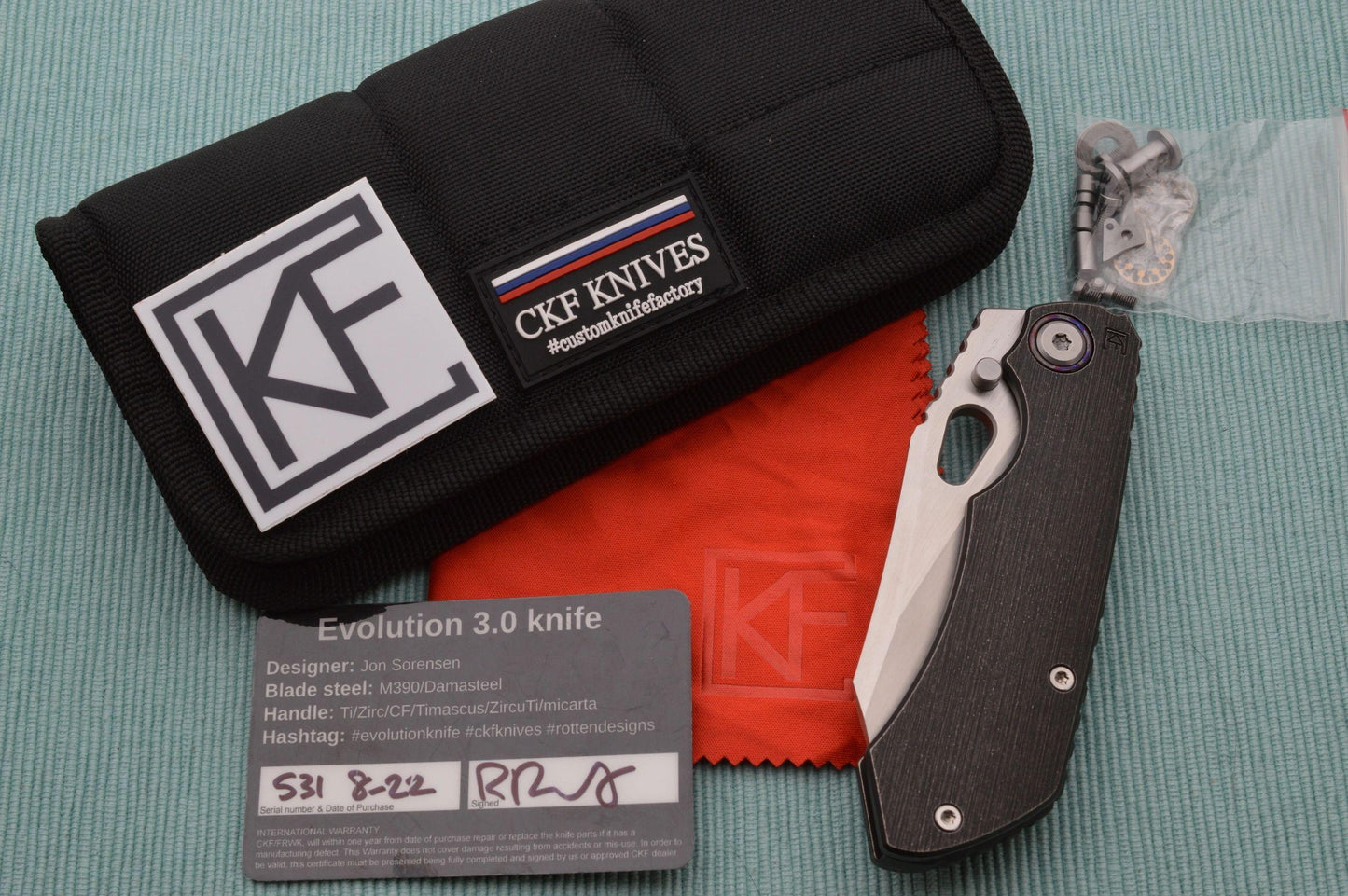 Custom Knife Factory Rotten Design Evo 3.0, Dark Titanium Frame, M390 Blade (SOLD)