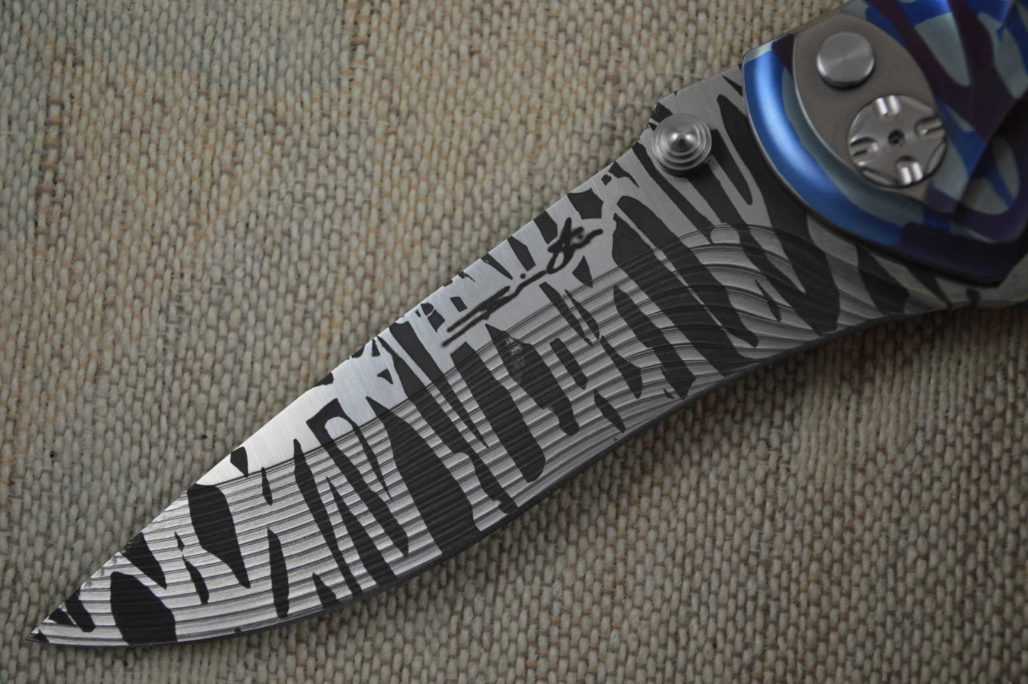 Brian Tighe "Tighe Coon" Tighe-Ger Stripe Flipper with Sculpted Titanium Anodized Handle (SOLD)