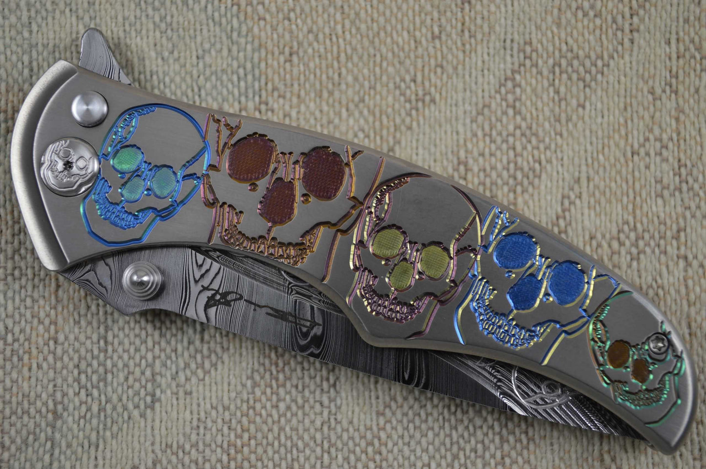 Brian Tighe "Tighe Coon" Flipper Engraved Skulls Titanium and Damasteel (SOLD)