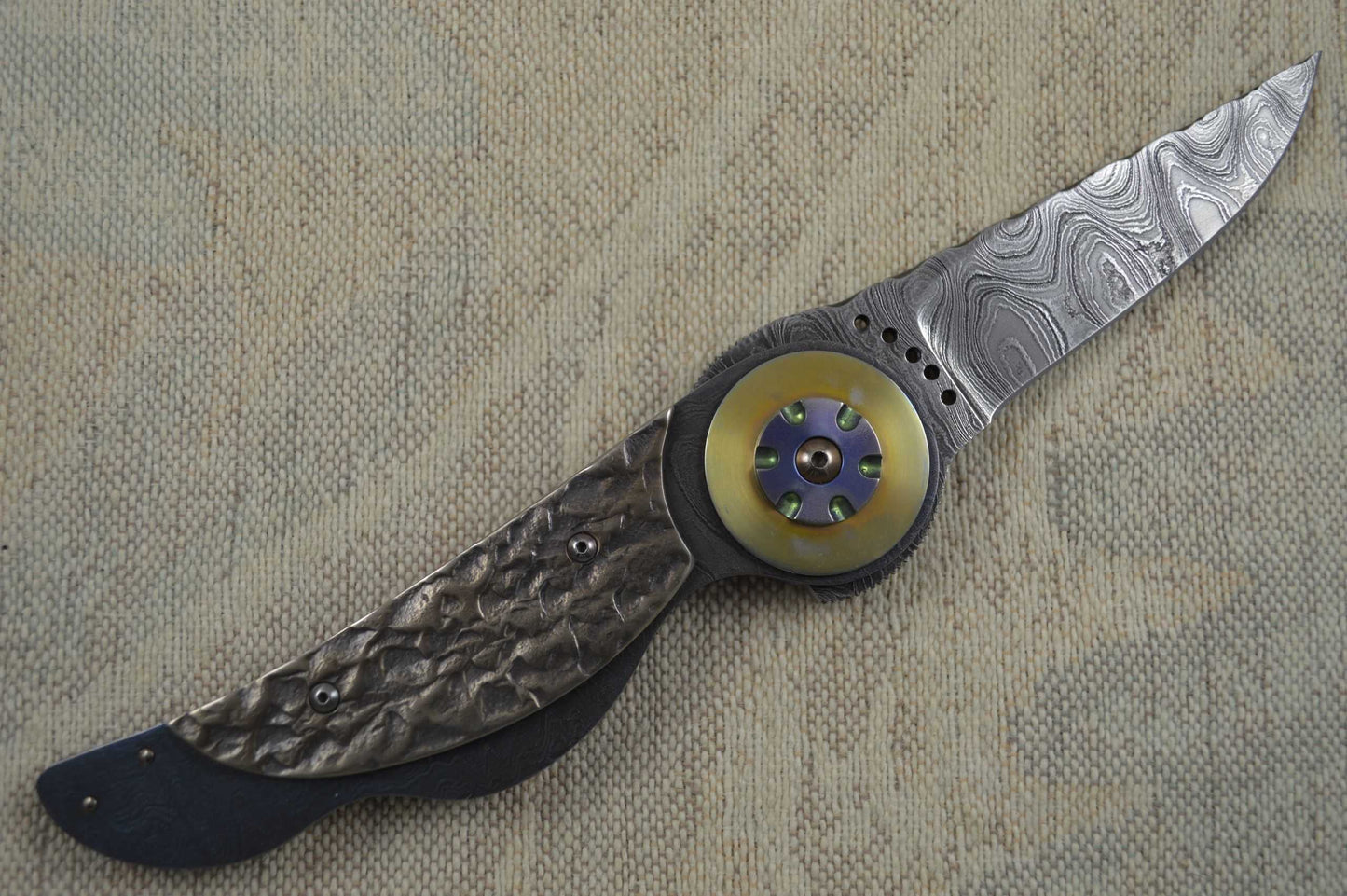 Randall Gilbreath Damascus Folding Art Knife, Don Fogg Sculpted Titanium Scales (SOLD)