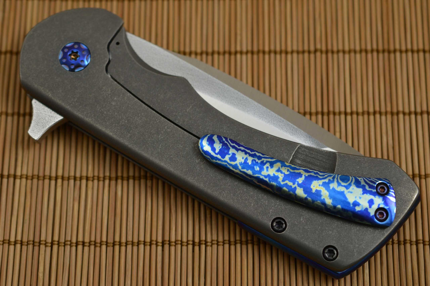 Rick Barrett Custom "Quantum" Flipper Folding Knife, Mokuti Clip