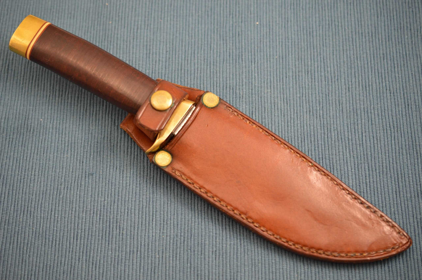 Bob Loveless Stacked Leather Delaware Maid Abercrombie & Fitch Co. Knife, Leather Sheath