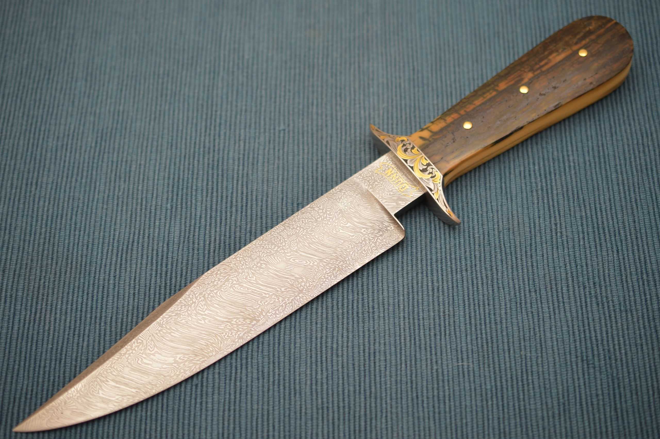 Steve Dunn M.S. Damascus Bowie, Mammoth Scales, 24K Gold Engraving (SO ...