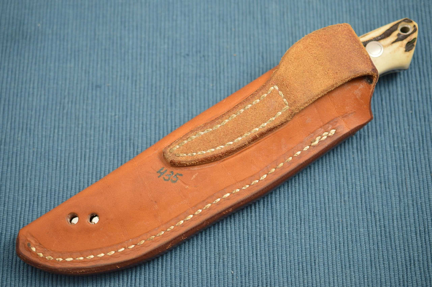 Bob Loveless Stag Hunting Knife #435, Riverside Calif., Leather Sheath (SOLD)