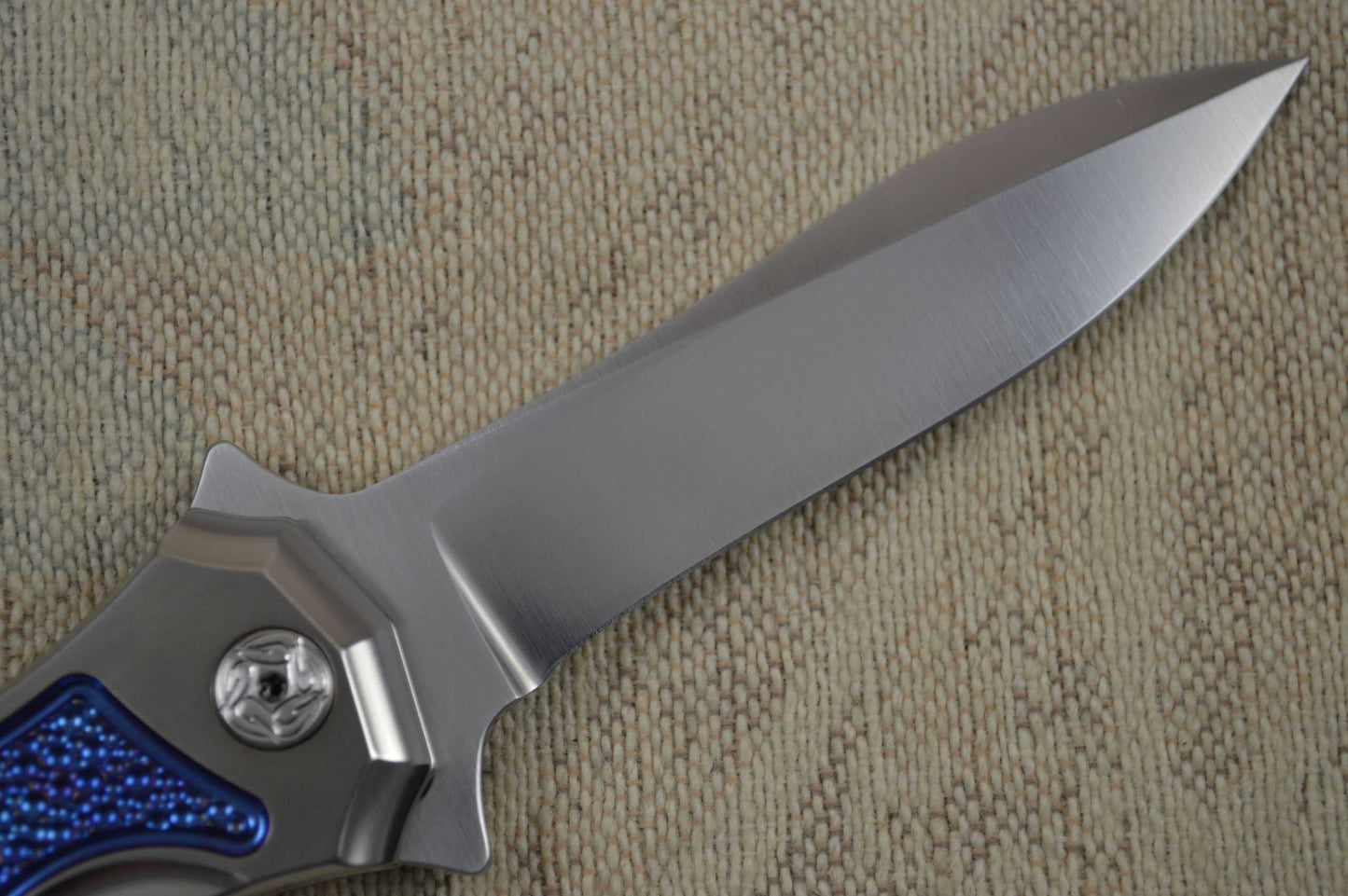 Brian Tighe "Twist Tighe" Button Lock Flipper Carved and Anodized Titanium Handle (SOLD)