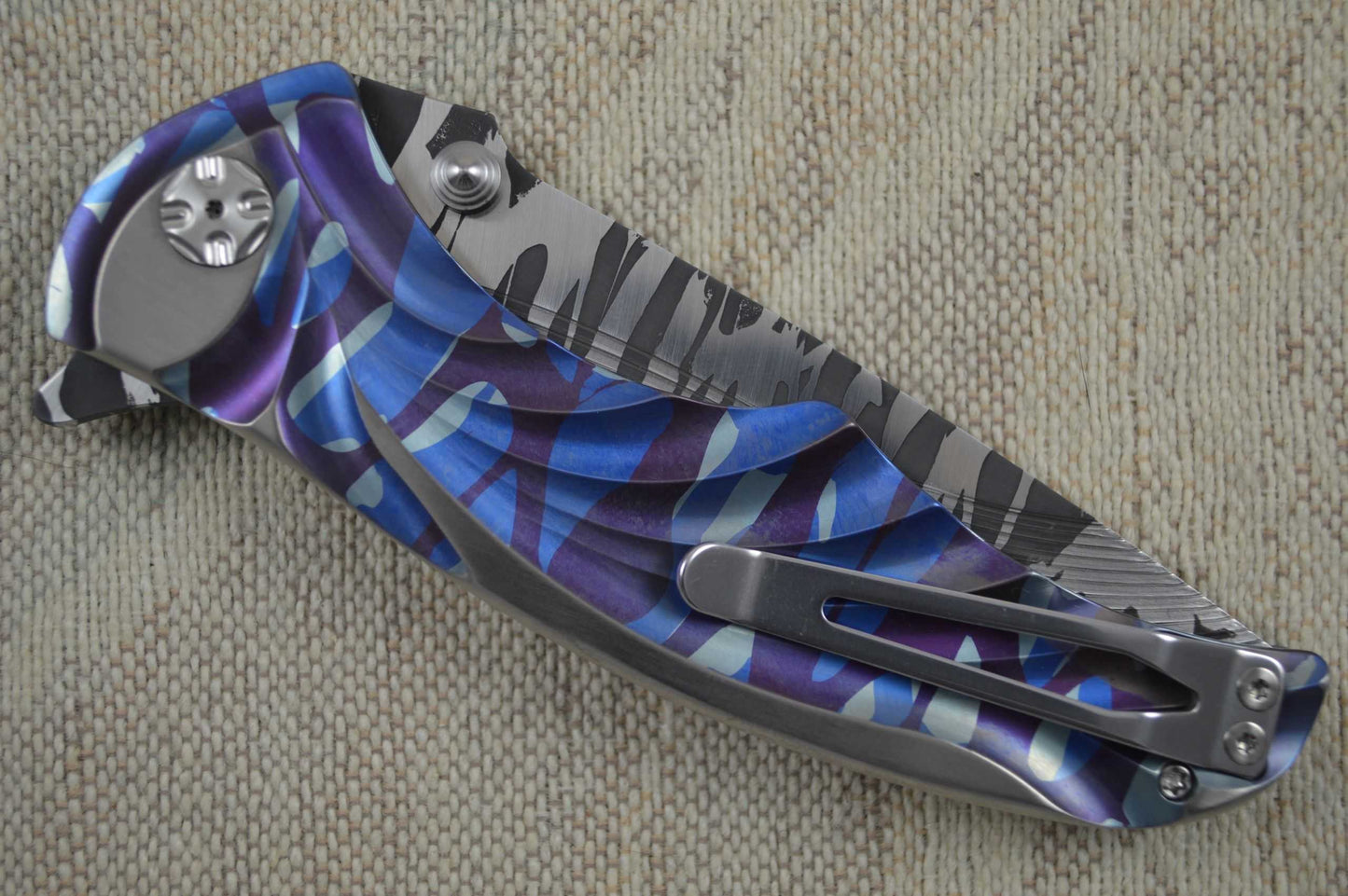 Brian Tighe "Tighe Coon" Tighe-Ger Stripe Flipper with Sculpted Titanium Anodized Handle (SOLD)