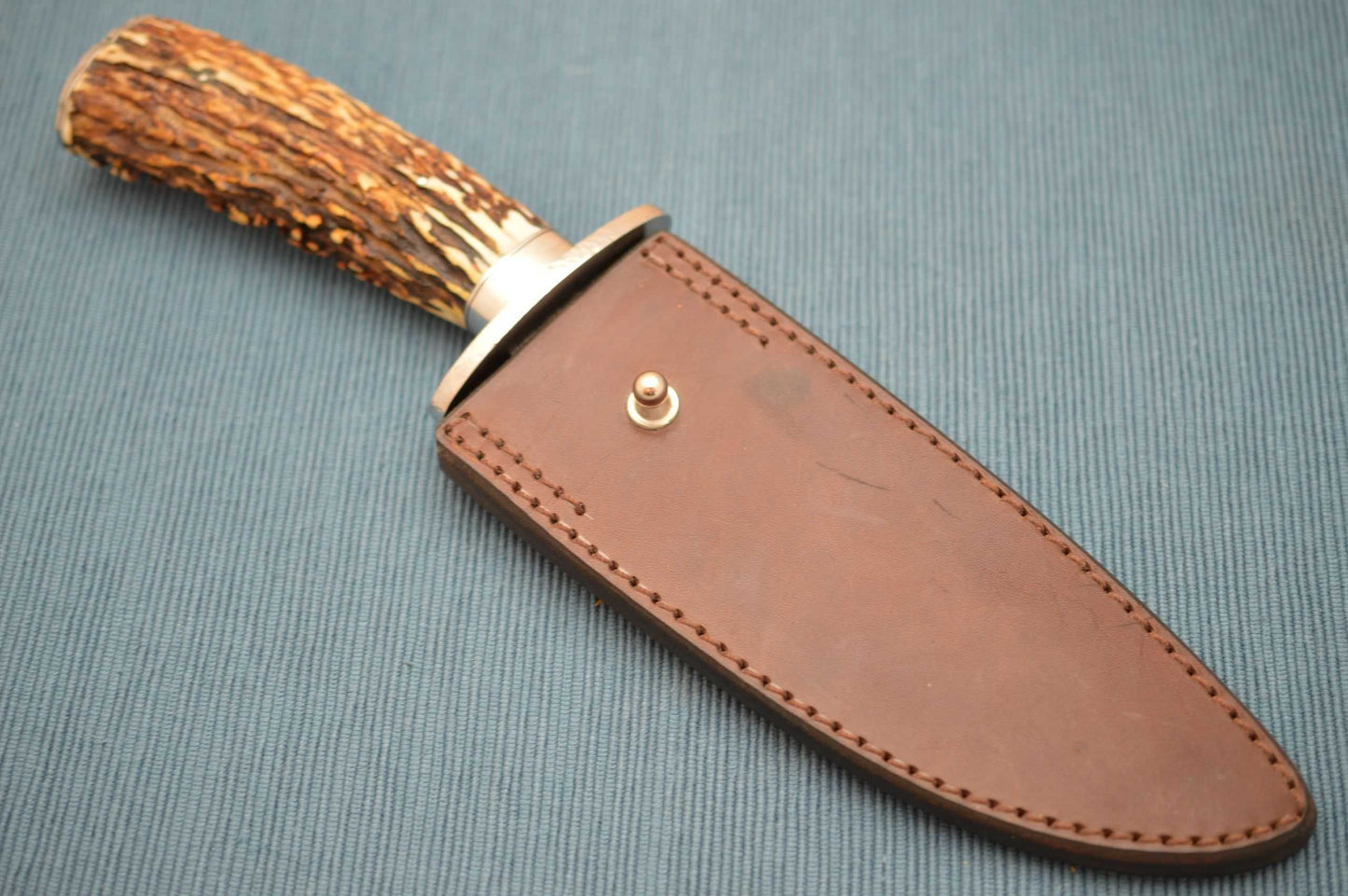 Mike Ruth Stag Damascus Bowie Knife + Rowe Leather Sheath