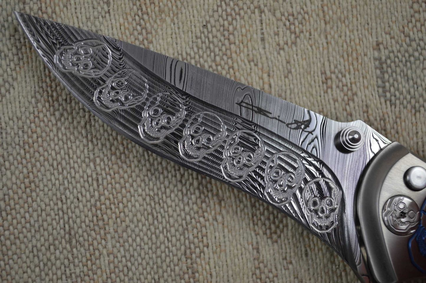 Brian Tighe "Tighe Coon" Flipper Engraved Skulls Titanium and Damasteel (SOLD)