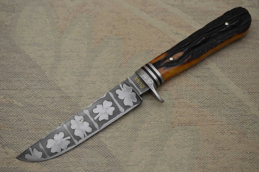 Steve Dunn M.S. "Lucky Hunter" Damascus Stag Hunting Knife