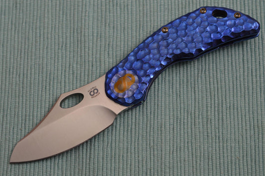 Olamic Cutlery BUSKER, Semper M390 Blade, Blue Craters Titanium Frame (SOLD)